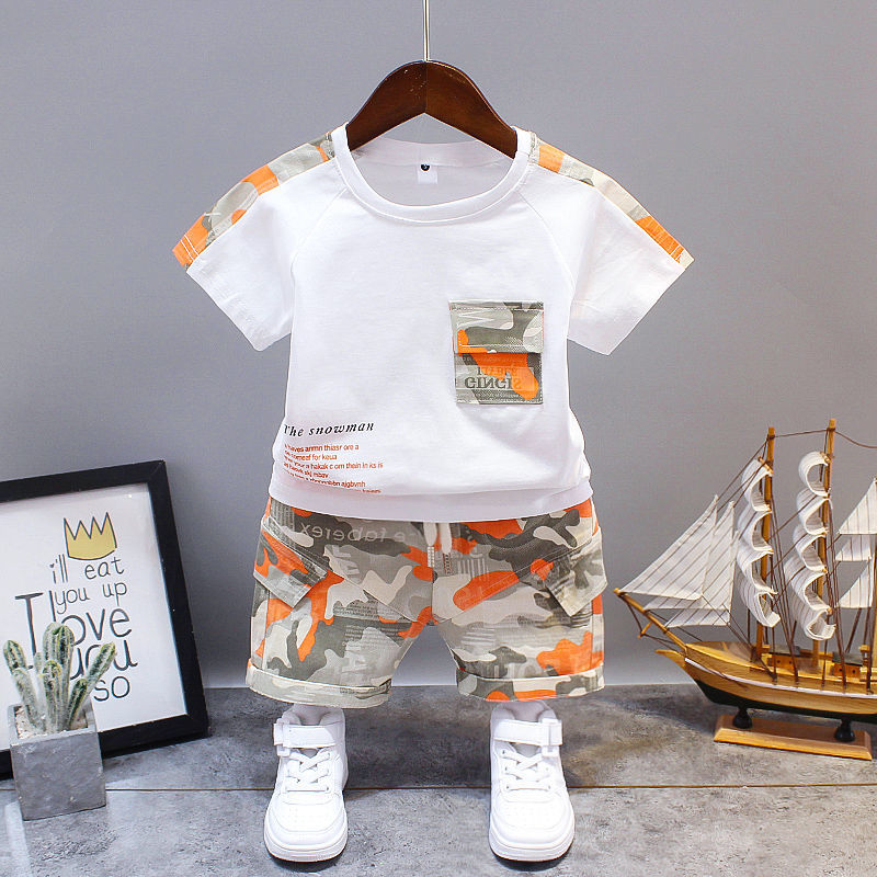 Boys' short-sleeved summer new baby suit 1-2-3-4 years old children's summer cotton T-shirt casual two-piece suit