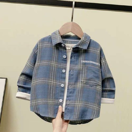 Boys and girls shirt spring and autumn small and medium-sized children's plaid shirt children's clothing foreign style baby long-sleeved cotton top thin coat
