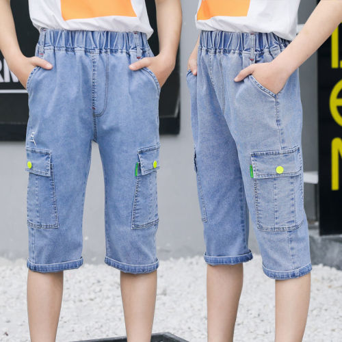 Boys' denim tooling seven-point pants in the big boy's summer thin section new children's five-point pants Korean version loose