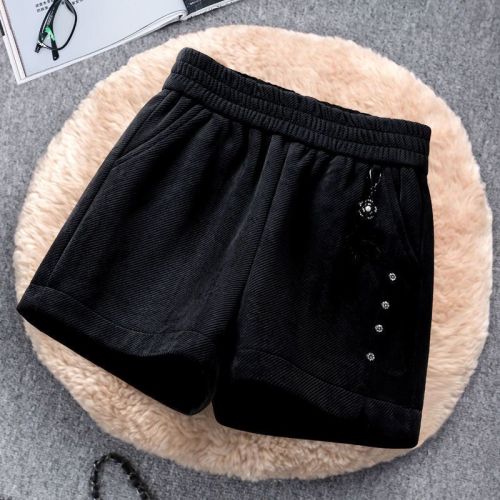 Autumn and winter outerwear foreign style gold velvet shorts women plus velvet thickened new fashion high waist thin boots pants all-match