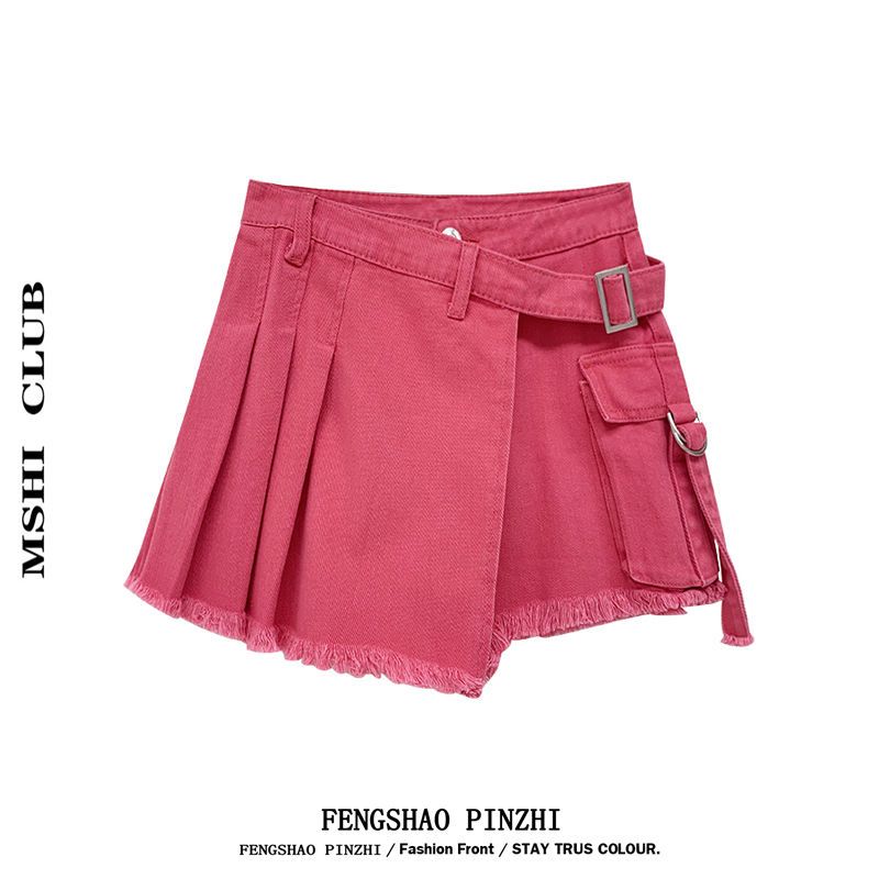 Irregular sweet and spicy denim culottes women's summer 2023 thin section high-waist fashion slimming niche short pants trendy