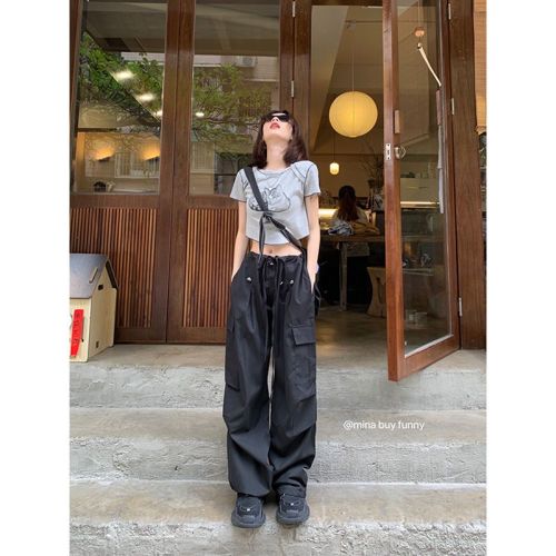 American high street overalls for men and women summer new retro straight casual pants high waist loose all-match wide-leg pants