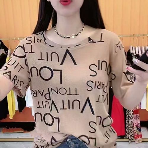 Summer new popular short-sleeved top letter printing fashion t-shirt female loose all-match Korean temperament bottoming shirt