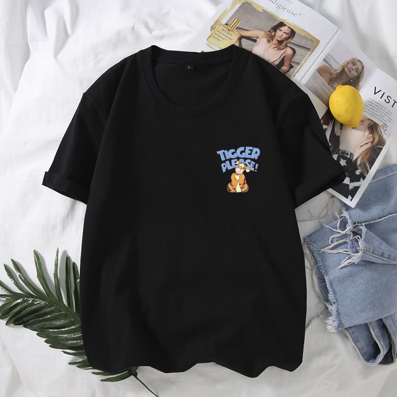 100% cotton top women's summer all-match simple new trendy cartoon Tigger series half-sleeved ins college style