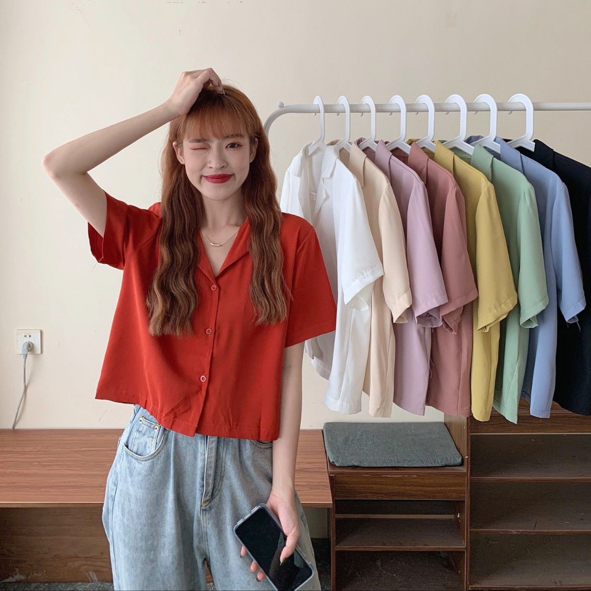 Short-sleeved shirt women's design sense niche summer 2022 new retro loose solid color all-match casual short top