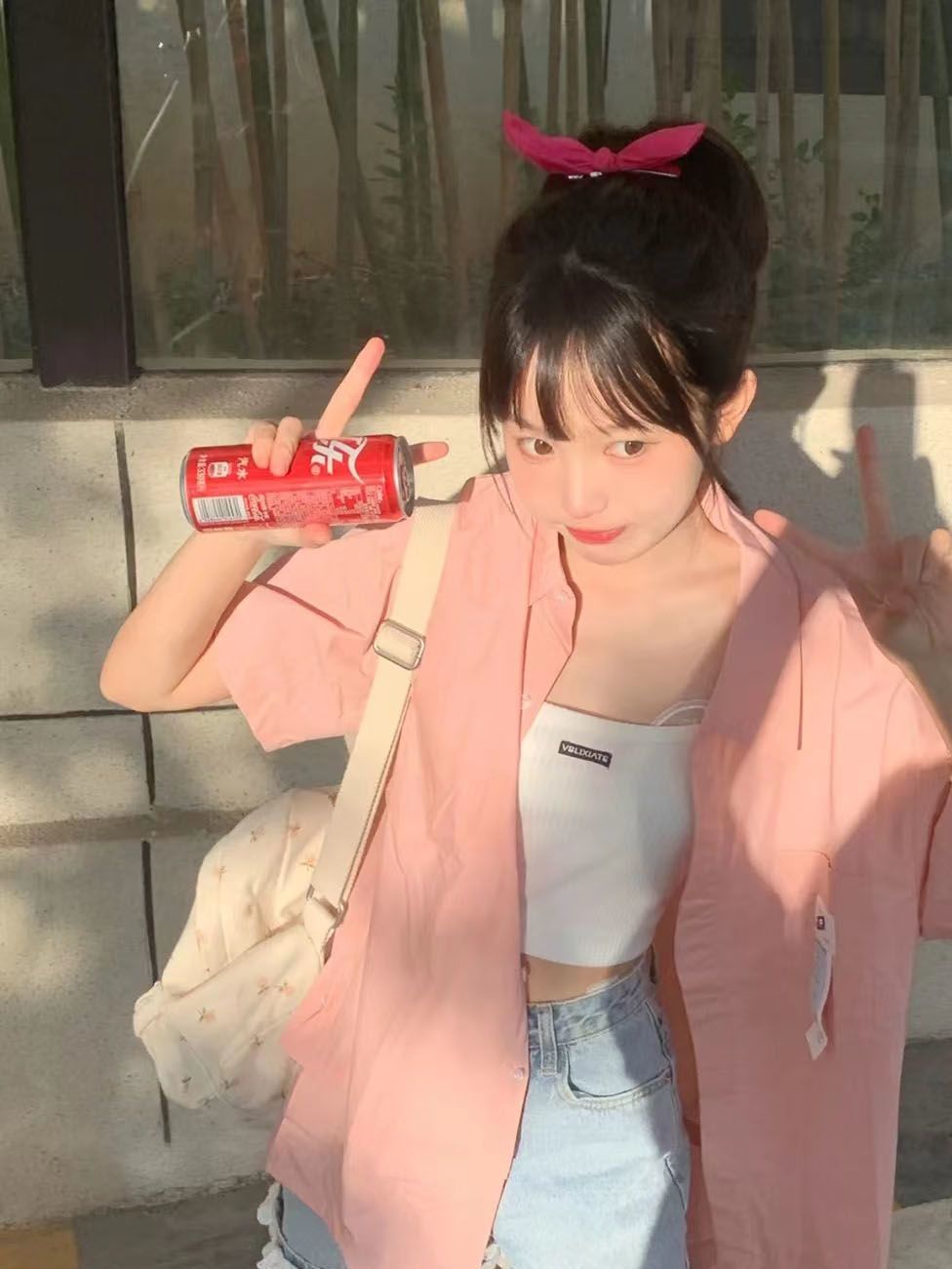 Summer new salt system all-match shirt short-sleeved female student Korean version trendy pink shirt cardigan with ins
