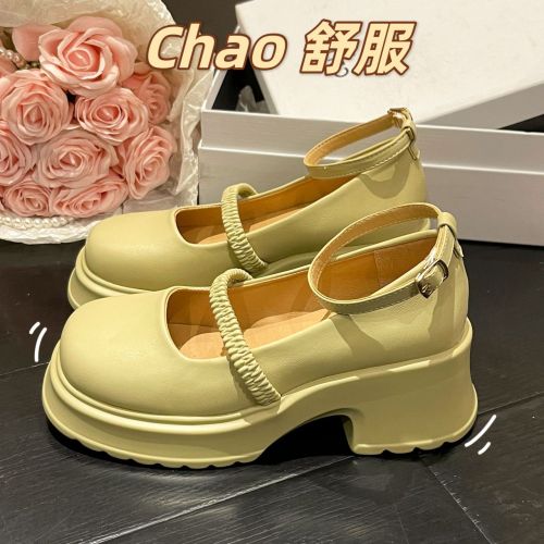 French thick-heeled small leather shoes women's British style 2023 spring new student thick-soled heightened all-match Mary Jane shoes