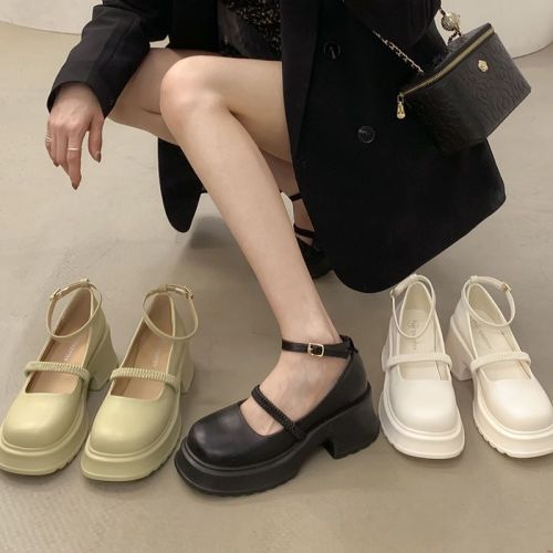 Mary Jane leather shoes women 2023 spring and summer new French girls round toe sweet cool platform shoes thick heel retro shoes