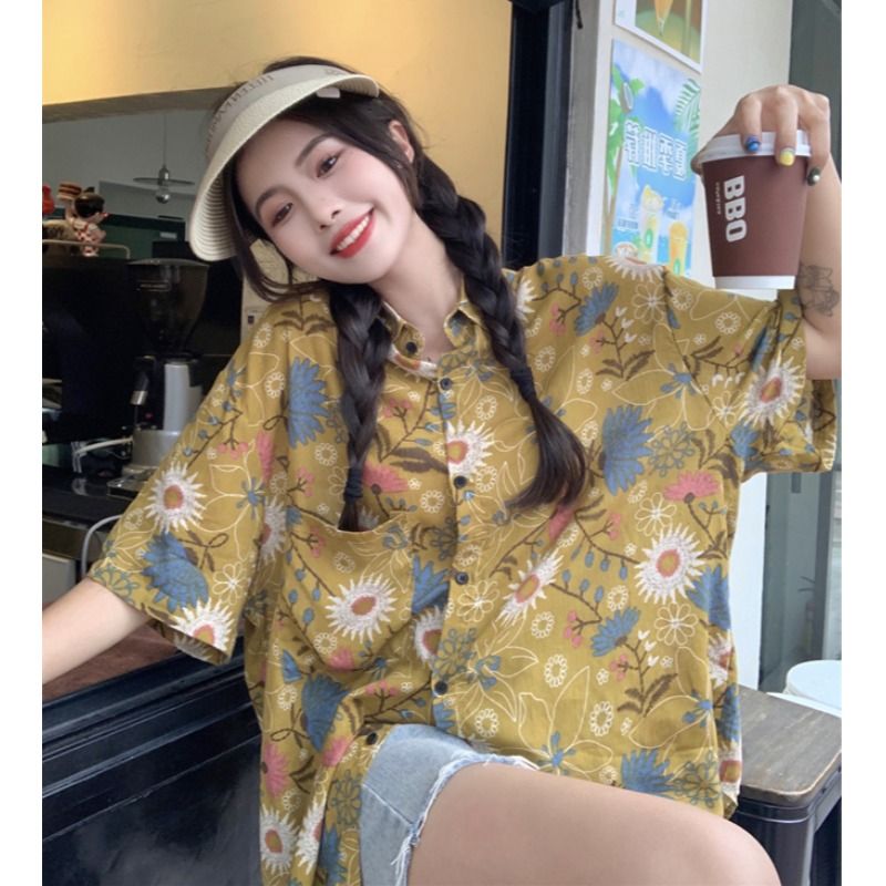 Summer casual shirt 2022 new Hong Kong style shirt jacket ladies loose design sense niche short-sleeved top