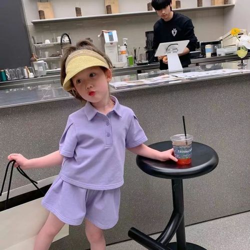 Girls summer suit 2023 new children's foreign style casual short-sleeved sports women's POLO shirt two-piece set trendy baby