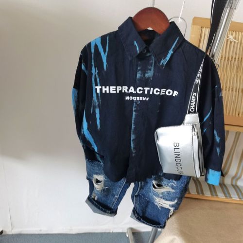Parent-child clothing boys spring and autumn style long-sleeved shirt Korean version of the fried street children's trendy shirt middle child handsome thin coat