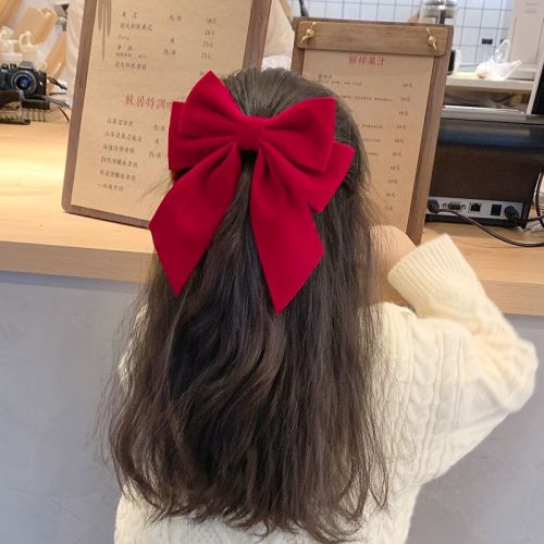 Red hair clip children's big bow headdress girls hair accessories Chinese New Year velvet net red baby princess New Year's card