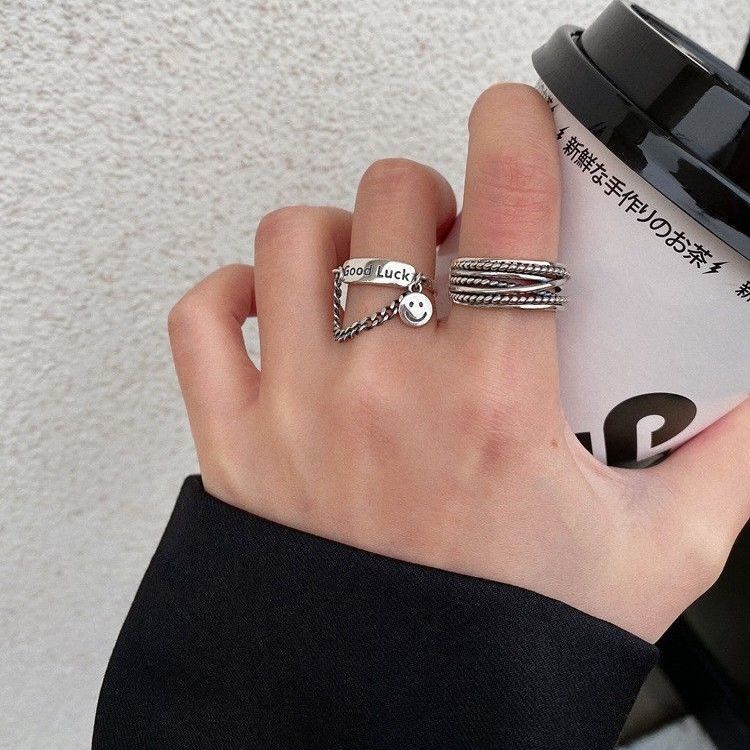 Smiley face ring smiling personality niche ins tide fashion cold wind male and female couple net red hip-hop ring jewelry