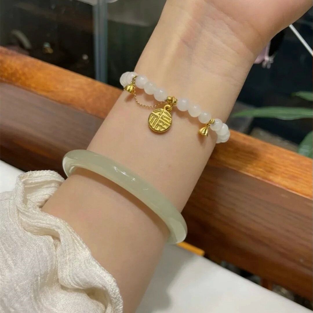 Chalcedony Blessing Bracelet Women's ins minority design blessing word transfer bracelet temperament boudoir honey student gift to girlfriend