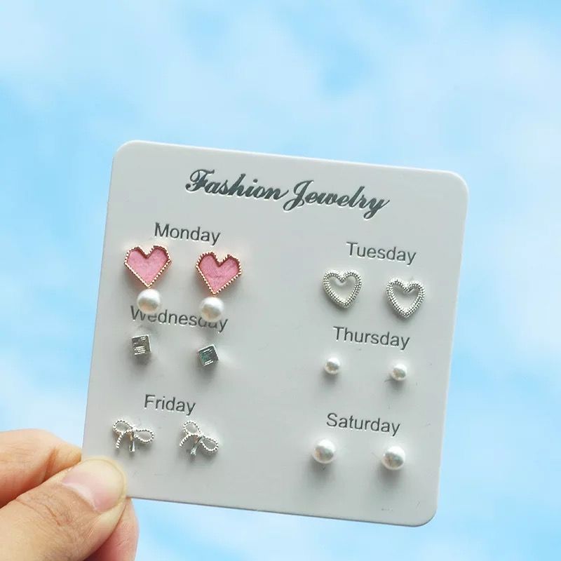 One week combination earrings female small fresh Korean version personality all-match cute students simple week earrings set earrings