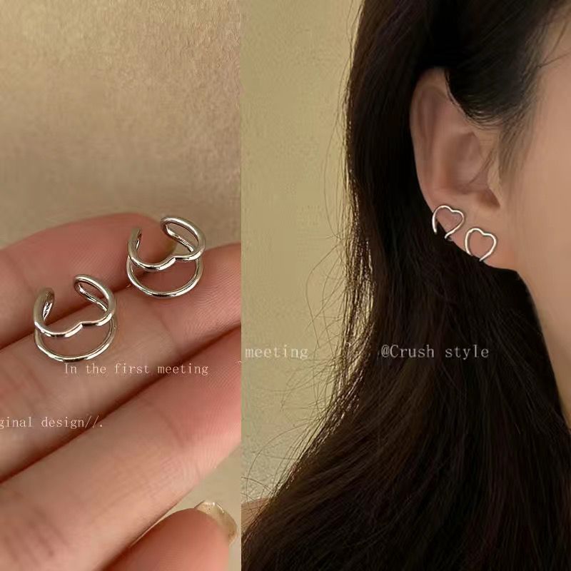 Simple love ear clip, a two-wear men and women without ear holes, high-end, small, exquisite and cute ins temperament earrings