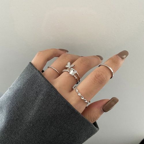 Exquisite Super Fairy Butterfly Distorted Four-piece Ring Women's Light Luxury Niche Design Sense Fashion Personality Temperament Index Finger Ring