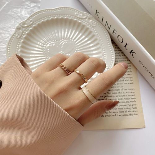 Fashion plain ring three-piece suit combination personality ins tide cold wind opening adjustable index finger ring female