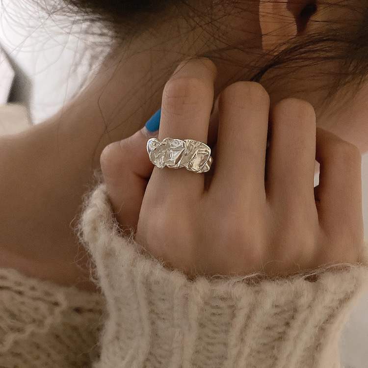New hip-hop ring ring wind fold female opening irregular all-match stackable index finger cold ring adjustable