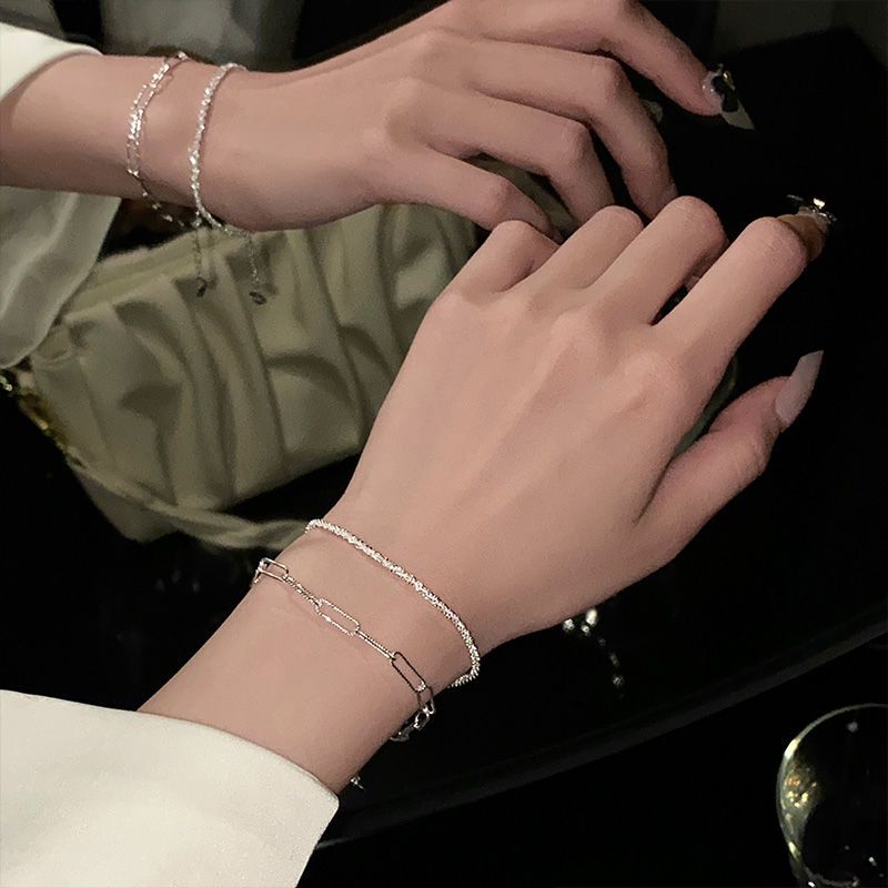 Silver pigment circle bracelet female summer ins niche design fashion simple hand rope ins cold wind sparkling bracelet