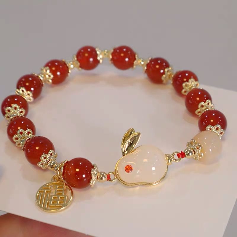 [Buy one get one free] New Chinese Jade Rabbit Bracelet Women's Ins High-value Student Bracelets Antique Girlfriend Gift