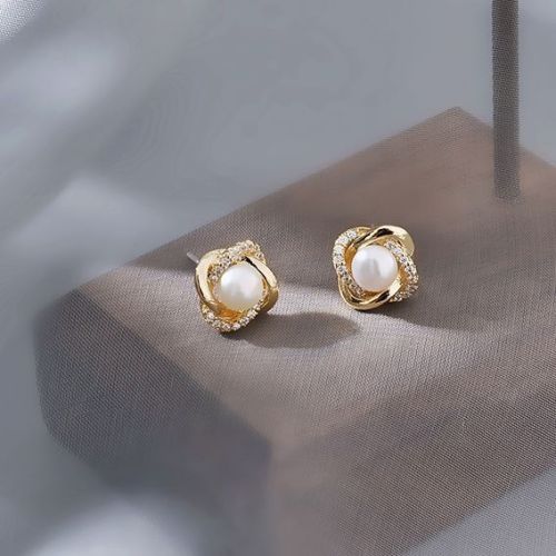 S925 silver needle Korean exquisite small pearl diamond high-end earrings earrings for women