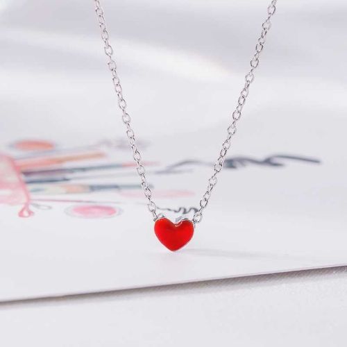 Japan and South Korea Little Red Heart Necklace Female Red Love Pendant Clavicle Chain Student Simple Versatile Good Girlfriend Temperament Gift
