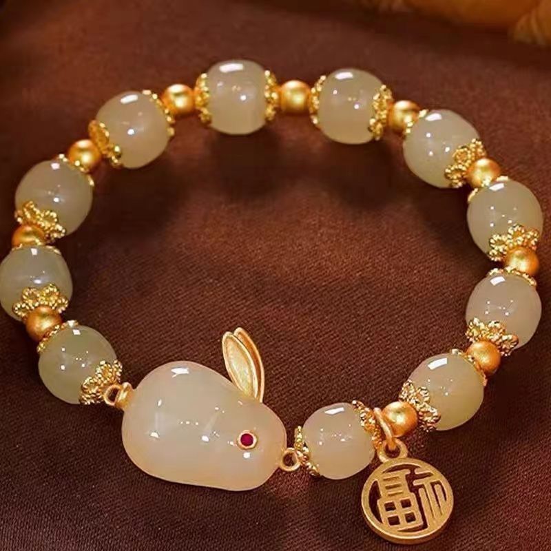 New Chinese Jade Rabbit Bracelet Women's Ins Niche Design High-value Student Bracelet Girlfriend Antique Birthday Gift
