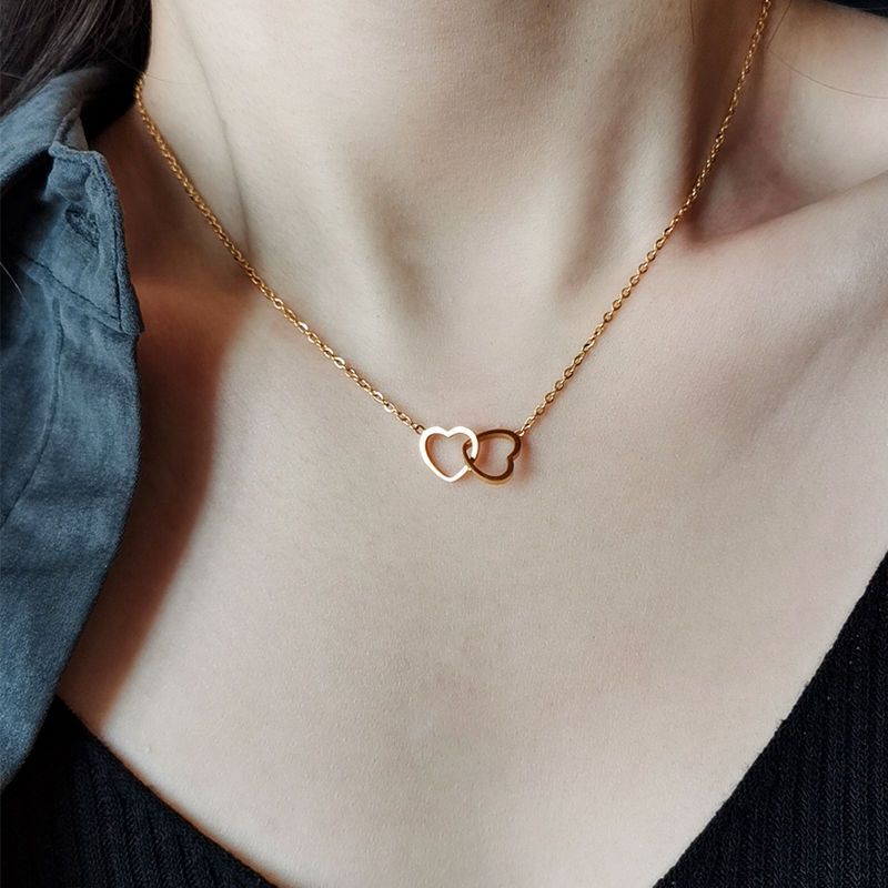 Double ring heart-shaped 2021 new simple necklace female collarbone chain female niche design sense net red ins style jewelry gift
