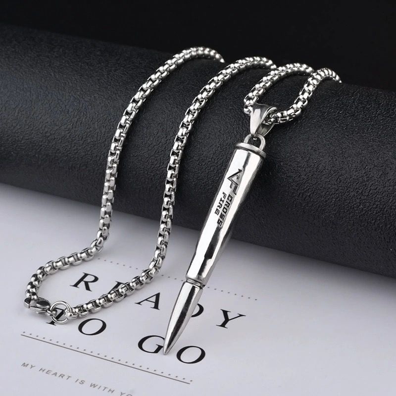 Bullet Necklace Titanium Steel Domineering Men and Women All-match Trend Fashion Simple Pendant Student Hip Hop Europe and America Sweater Chain