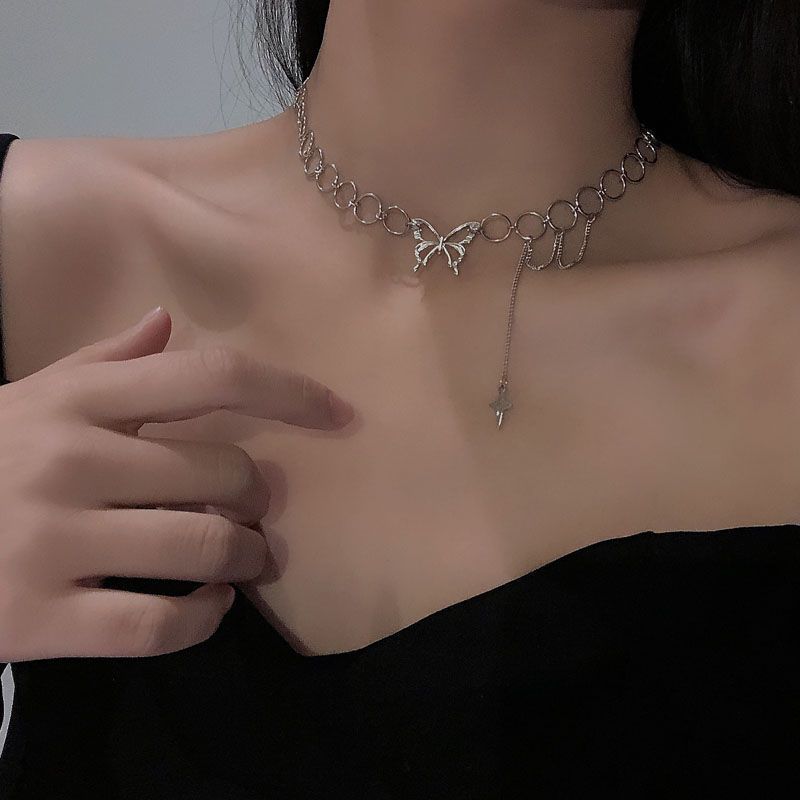 Hollow niche design sense bow personality indifferent style collarbone chain ins hip-hop temperament simple necklace female