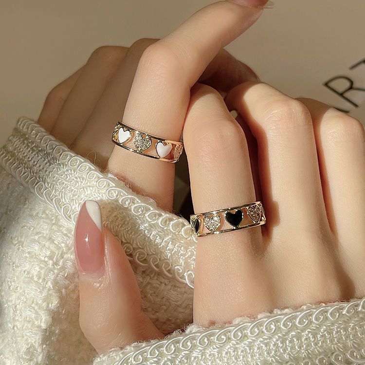 Love micro-inlaid Japanese ring female ins tide light luxury niche design index finger ring opening adjustable ring new