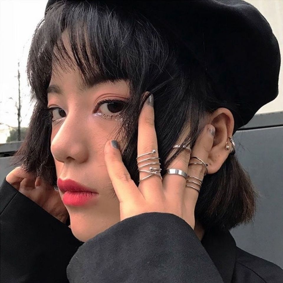 European and American Fashion Street Personality Ring Set Hip Hop Style Simple Alloy Ring Retro Simple Cold Wind Ring