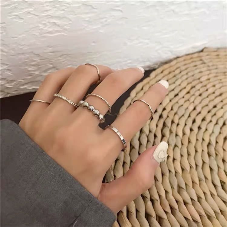 Korean version of the student suit ring Korean ins simple net red female personality cold style 8-piece set plain ring stacked wearing ring