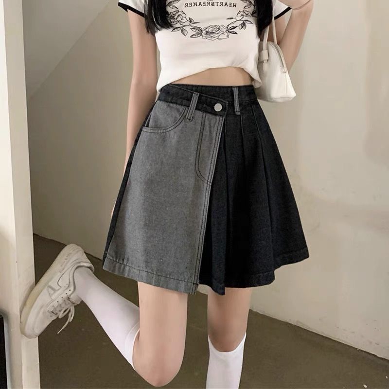 Plus size denim skirt women 2023 summer new Korean version design sense irregular all-match short skirt ins tide