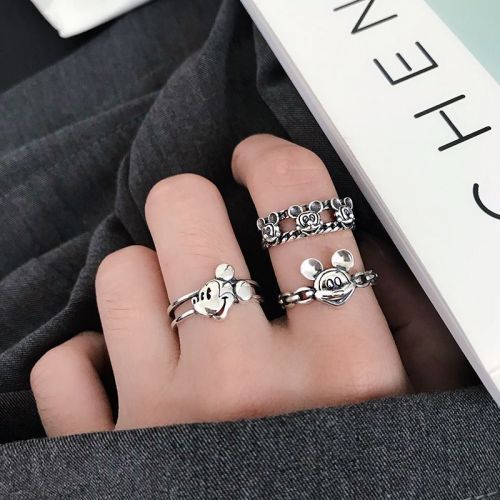Korean ins retro old Mickey Mickey Mouse open ring cartoon combination ring adjustable student tide