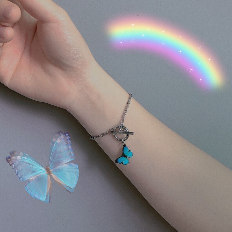 Ins net red same style Korean blue butterfly word buckle bracelet ins super hot couple girlfriends bracelet bracelet girl