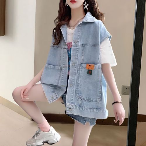 Denim vest women's net red fashion spring and autumn loose and thin all-match design sense large size waistcoat vest shoulder sleeveless jacket