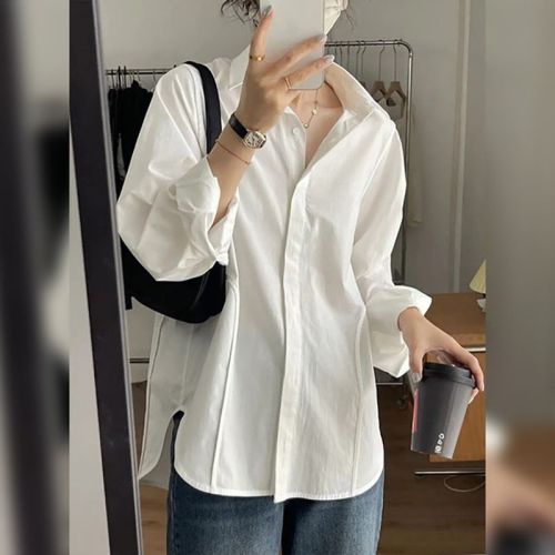 White long-sleeved shirt women's spring and autumn new foreign style loose inner design shirt with vest top