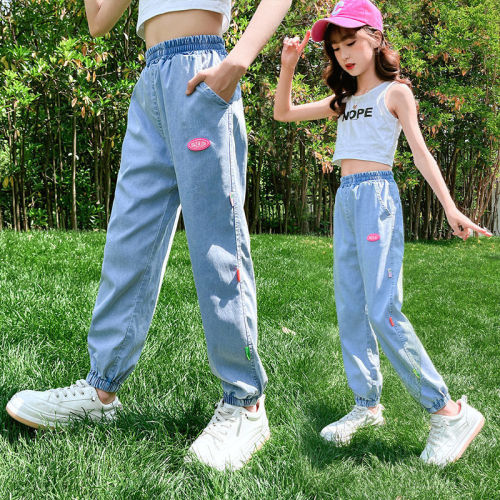 Children's clothing girls summer loose jeans new ice silk anti-mosquito pants children's thin section Korean pants tide