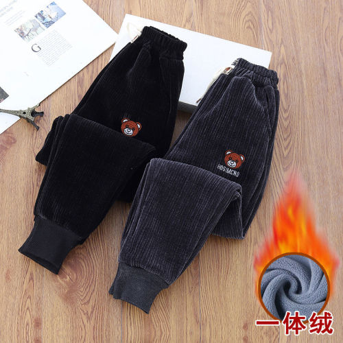 Boys' pants spring and autumn new style plus velvet children's sports pants girls autumn and winter middle and big children's casual pants