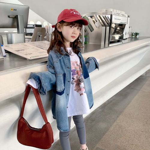 Girls denim shirt 2023 spring and autumn new children's Korean version top baby foreign style spring and autumn shirt jacket