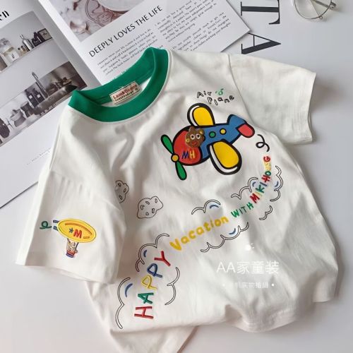100% cotton boys and girls short-sleeved t-shirt children's clothing summer  new Korean loose small and medium children's tops