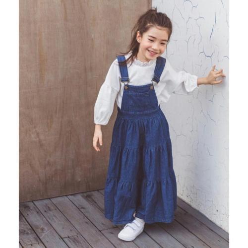 2023 spring and autumn summer Korean version of children's clothing girls' suspender skirt denim skirt suspender dress long casual splicing