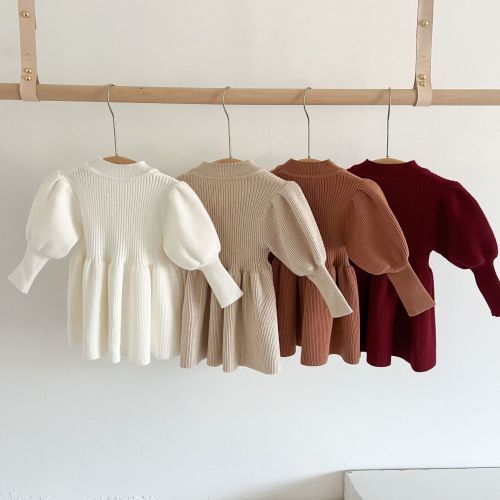 Korean autumn and winter girls knitted dress foreign style princess knitted sweater dress baby baby long-sleeved dress