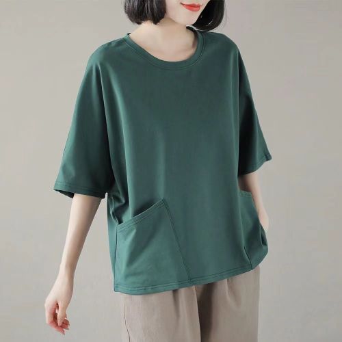 Simple all-match casual short-sleeved t-shirt female Korean summer new large size half-sleeved T-shirt top