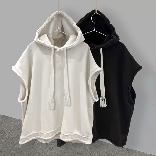 Plus fat plus size autumn hooded sleeveless sweater female fat MM loose 2-300 catties all-match solid color vest vest ins