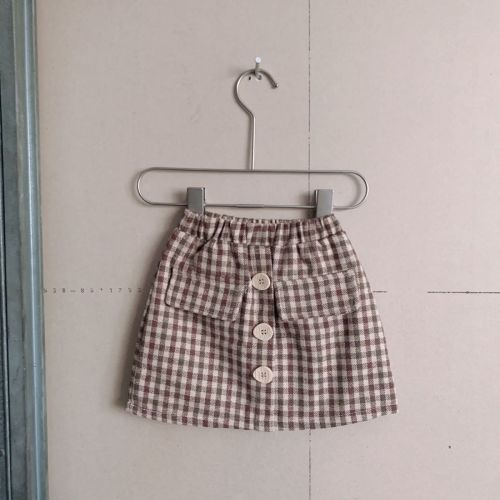 Girls Spring and Autumn Vintage Plaid Skirt Skirt