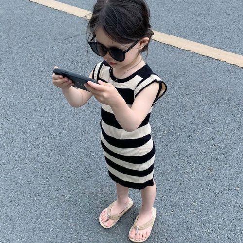 Korean children's clothing girls baby tight breathable dress children's female foreign style fashionable slim striped sleeveless skirt