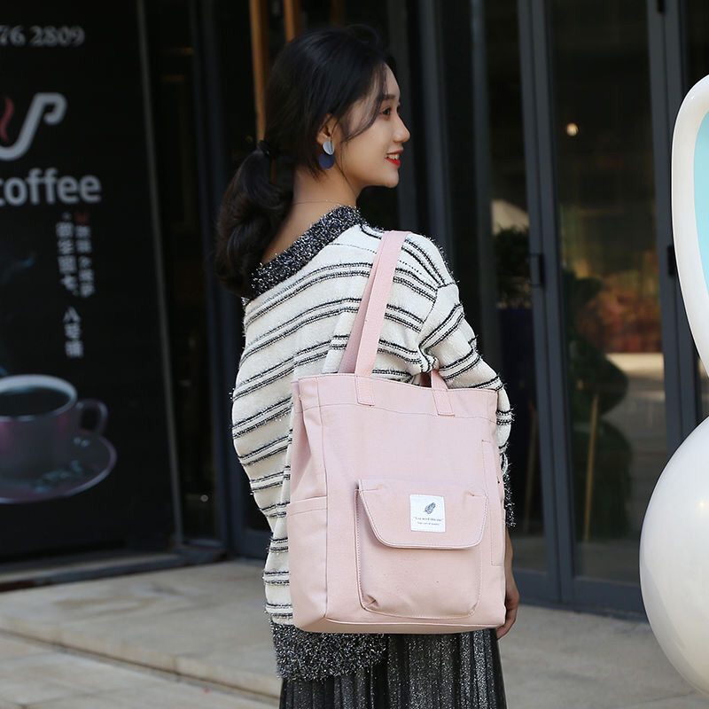 Canvas bag women's single shoulder simple cloth bag Korean version canvas bag ins Japanese student schoolbag literary white handbag